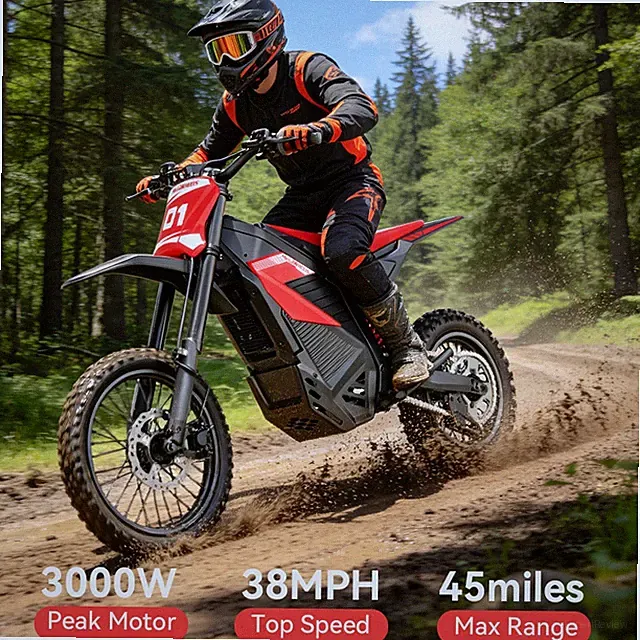 3000W Electric Dirt Bike 48V 23.4Ah 38MPH Adult Off-Road E-Motorcycle Up to 45mi