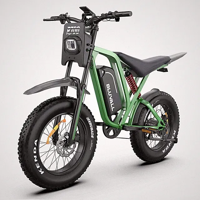 7 Speed 20" Fat Tires 35 MPH Electric Dirt Bike for Adult Bluvall 1500W 52V 25Ah