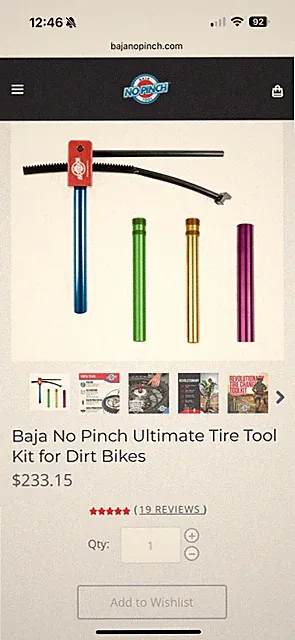 Baja No Pinch Ultimate Tire Kit For Dirt Bike Tools
