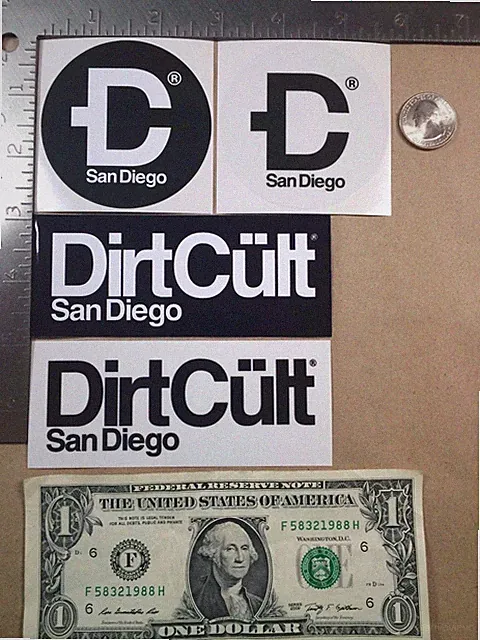 Lot of 4 Dirt Cult Clothing San Diego Stickers DirtCult Dirt Bike Mountain Bike