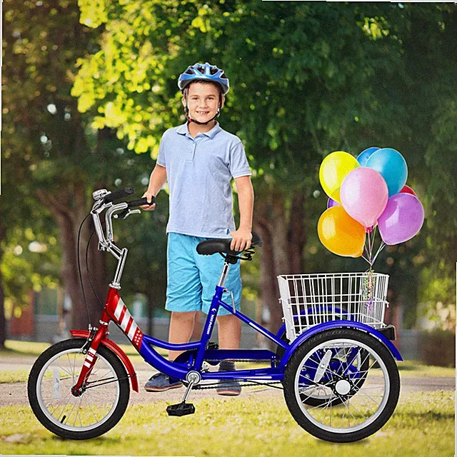 NAIZEA Tricycle 16in Single Speed 3-Wheel Bicycle with Cargo Basket Load 200 lbs