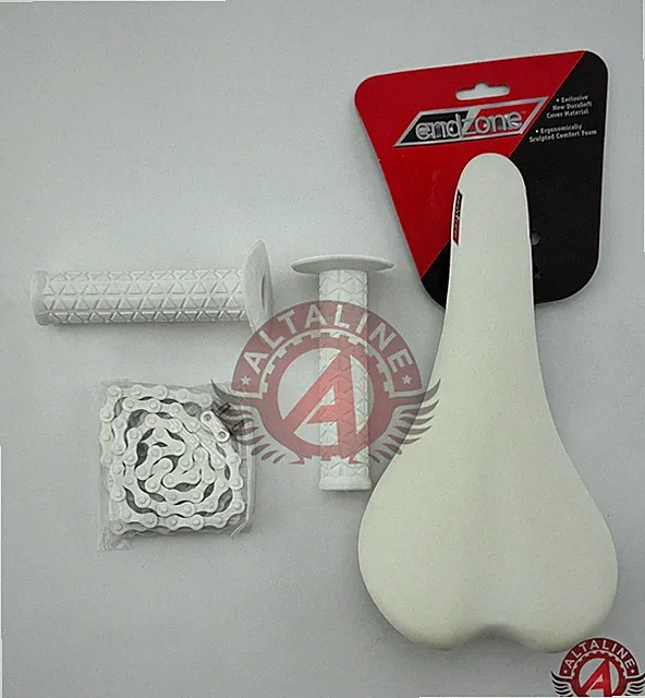 PACKAGE DEAL: BICYCLE SEAT GRIPS CHAIN WHITE BMX ROAD FIXIE MTB CYCLING BIKES.