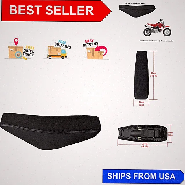 Universal Fit Tall Dirt Bike Seat with Comfortable Gripper Cover - 50cc & 125cc