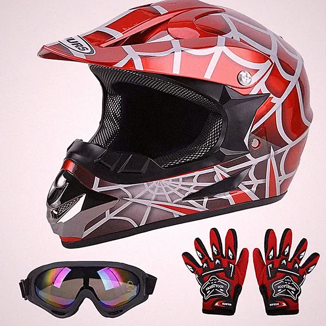 Youth Dirt Bike Helmet with Goggles and Gloves for Kids Ages 514